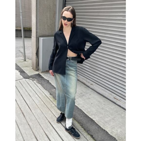 OAK + FORT Oversized Blouse Long Sleeve Button Up Shirt Top Shacket Black - Picture 3 of 14